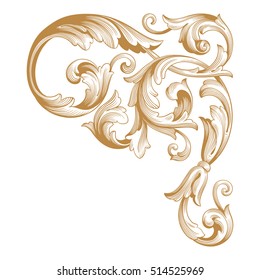 Gold vintage baroque corner ornament retro pattern antique style acanthus. Decorative design element filigree calligraphy vector. You can use for wedding decoration of greeting card and laser cutting.