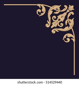 Gold vintage baroque corner ornament retro pattern antique style acanthus. Decorative design element filigree calligraphy vector. You can use for wedding decoration of greeting card and laser cutting.