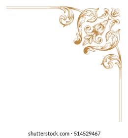 Gold vintage baroque corner ornament retro pattern antique style acanthus. Decorative design element filigree calligraphy vector. You can use for wedding decoration of greeting card and laser cutting.