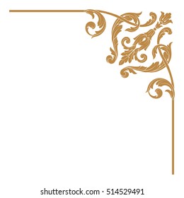 Gold vintage baroque corner ornament retro pattern antique style acanthus. Decorative design element filigree calligraphy vector. You can use for wedding decoration of greeting card and laser cutting.