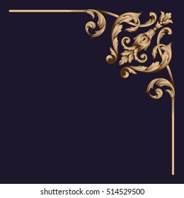 Gold vintage baroque corner ornament retro pattern antique style acanthus. Decorative design element filigree calligraphy vector. You can use for wedding decoration of greeting card and laser cutting.