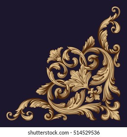 Gold vintage baroque corner ornament retro pattern antique style acanthus. Decorative design element filigree calligraphy vector. You can use for wedding decoration of greeting card and laser cutting.