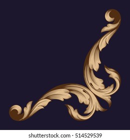 Gold vintage baroque corner ornament retro pattern antique style acanthus. Decorative design element filigree calligraphy vector. You can use for wedding decoration of greeting card and laser cutting.