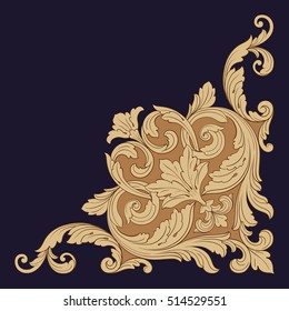 Gold vintage baroque corner ornament retro pattern antique style acanthus. Decorative design element filigree calligraphy vector. You can use for wedding decoration of greeting card and laser cutting.