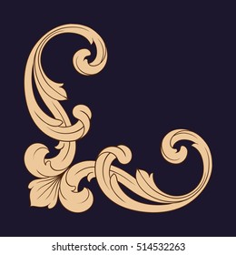 Gold vintage baroque corner ornament retro pattern antique style acanthus. Decorative design element filigree calligraphy vector. You can use for wedding decoration of greeting card and laser cutting.