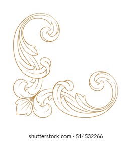 Gold vintage baroque corner ornament retro pattern antique style acanthus. Decorative design element filigree calligraphy vector. You can use for wedding decoration of greeting card and laser cutting.