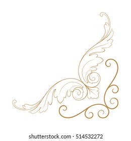 Gold vintage baroque corner ornament retro pattern antique style acanthus. Decorative design element filigree calligraphy vector. You can use for wedding decoration of greeting card and laser cutting.