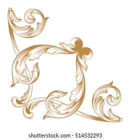 Gold vintage baroque corner ornament retro pattern antique style acanthus. Decorative design element filigree calligraphy vector. You can use for wedding decoration of greeting card and laser cutting.