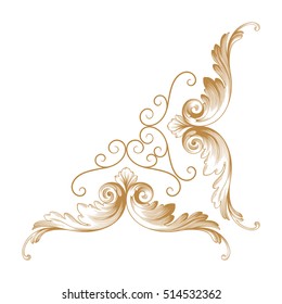 Gold vintage baroque corner ornament retro pattern antique style acanthus. Decorative design element filigree calligraphy vector. You can use for wedding decoration of greeting card and laser cutting.