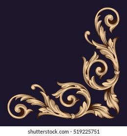 Gold vintage baroque corner ornament retro pattern antique style acanthus. Decorative design element filigree calligraphy vector. You can use for wedding decoration of greeting card and laser cutting.