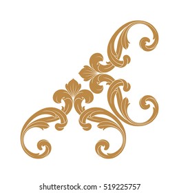 Gold vintage baroque corner ornament retro pattern antique style acanthus. Decorative design element filigree calligraphy vector. You can use for wedding decoration of greeting card and laser cutting.