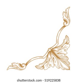 Gold vintage baroque corner ornament retro pattern antique style acanthus. Decorative design element filigree calligraphy vector. You can use for wedding decoration of greeting card and laser cutting.