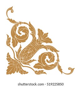 Gold vintage baroque corner ornament retro pattern antique style acanthus. Decorative design element filigree calligraphy vector. You can use for wedding decoration of greeting card and laser cutting.