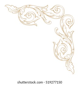 Gold vintage baroque corner ornament retro pattern antique style acanthus. Decorative design element filigree calligraphy vector. You can use for wedding decoration of greeting card and laser cutting.
