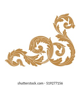 Gold vintage baroque corner ornament retro pattern antique style acanthus. Decorative design element filigree calligraphy vector. You can use for wedding decoration of greeting card and laser cutting.