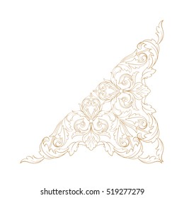 Gold vintage baroque corner ornament retro pattern antique style acanthus. Decorative design element filigree calligraphy vector. You can use for wedding decoration of greeting card and laser cutting.