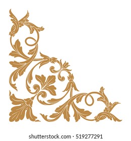 Gold vintage baroque corner ornament retro pattern antique style acanthus. Decorative design element filigree calligraphy vector. You can use for wedding decoration of greeting card and laser cutting.