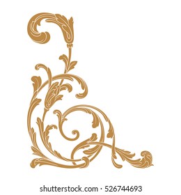 Gold vintage baroque corner ornament retro pattern antique style acanthus. Decorative design element filigree calligraphy vector. You can use for wedding decoration of greeting card and laser cutting.