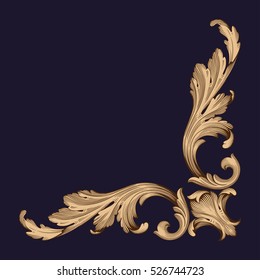 Gold vintage baroque corner ornament retro pattern antique style acanthus. Decorative design element filigree calligraphy vector. You can use for wedding decoration of greeting card and laser cutting.