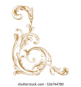 Gold vintage baroque corner ornament retro pattern antique style acanthus. Decorative design element filigree calligraphy vector. You can use for wedding decoration of greeting card and laser cutting.