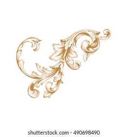 Gold vintage baroque element ornament. Retro pattern antique style acanthus. Decorative design element filigree calligraphy vector. 