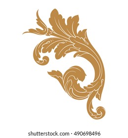 Gold vintage baroque element ornament. Retro pattern antique style acanthus. Decorative design element filigree calligraphy vector. 