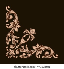 Gold vintage baroque element ornament. Retro pattern antique style acanthus. Decorative design element filigree calligraphy vector. 