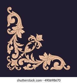 Gold vintage baroque element ornament. Retro pattern antique style acanthus. Decorative design element filigree calligraphy vector. 