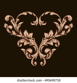 Gold vintage baroque element ornament. Retro pattern antique style acanthus. Decorative design element filigree calligraphy vector. 