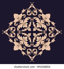 Gold vintage baroque element ornament. Retro pattern antique style acanthus. Decorative design element filigree calligraphy vector.