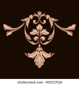 Gold vintage baroque element ornament. Retro pattern antique style acanthus. Decorative design element filigree calligraphy vector.