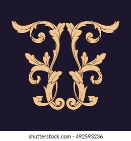 Gold vintage baroque element ornament. Retro pattern antique style acanthus. Decorative design element filigree calligraphy vector.