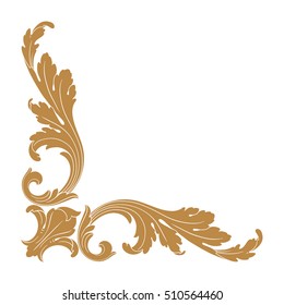 Gold vintage baroque element ornament retro pattern antique style acanthus. Decorative design element filigree calligraphy vector. You can use for wedding decoration of greeting card and laser cutting