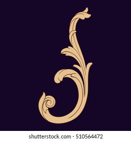 Gold vintage baroque element ornament retro pattern antique style acanthus. Decorative design element filigree calligraphy vector. You can use for wedding decoration of greeting card and laser cutting
