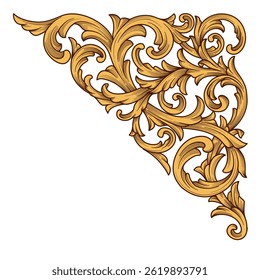 Gold vintage baroque engraved corner border frame ornamental. Decorative element flourish filigree calligraphy vector. Design for Tattoo, wedding decoration, greeting card, carving and laser cutting.