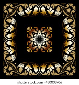 Gold vintage baroque frame scroll ornament engraving border floral retro pattern antique style acanthus foliage swirl decorative design element filigree calligraphy