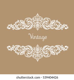 Gold vintage baroque frame scroll corner ornament engraving border floral retro pattern antique style acanthus foliage swirl decorative design element filigree calligraphy - stock vector