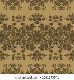Gold vintage baroque ornament retro pattern antique style acanthus. Decorative design element filigree vector. Hand draw illustration.