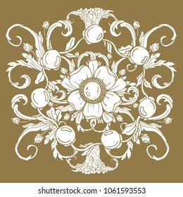 Gold vintage baroque ornament retro antique style acanthus. Decorative design element filigree vector. Hand draw illustration.