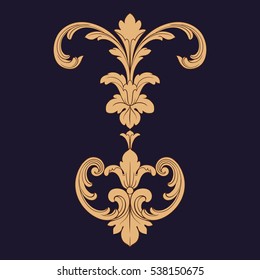 Gold vintage baroque ornament retro pattern antique style acanthus. Decorative design element filigree calligraphy vector. You can use for wedding decoration of greeting card and laser cutting.