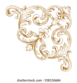 Gold vintage baroque ornament retro pattern antique style acanthus. Decorative design element filigree calligraphy vector. You can use for wedding decoration of greeting card and laser cutting.
