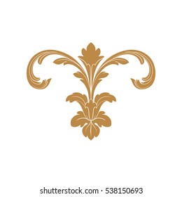 Gold vintage baroque ornament retro pattern antique style acanthus. Decorative design element filigree calligraphy vector. You can use for wedding decoration of greeting card and laser cutting.