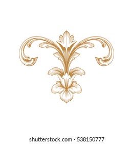 Gold vintage baroque ornament retro pattern antique style acanthus. Decorative design element filigree calligraphy vector. You can use for wedding decoration of greeting card and laser cutting.