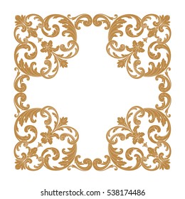 Gold vintage baroque ornament retro pattern antique style acanthus. Decorative design element filigree calligraphy vector. You can use for wedding decoration of greeting card and laser cutting.