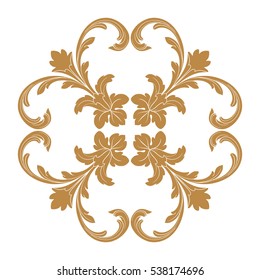 Gold vintage baroque ornament retro pattern antique style acanthus. Decorative design element filigree calligraphy vector. You can use for wedding decoration of greeting card and laser cutting.