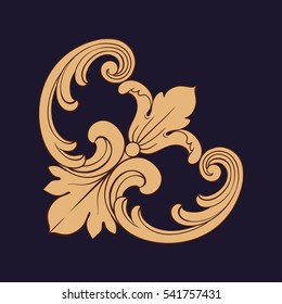 Gold vintage baroque ornament retro pattern antique style acanthus. Decorative design element filigree calligraphy vector. You can use for wedding decoration of greeting card and laser cutting.