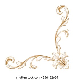 Gold vintage baroque ornament retro pattern antique style acanthus. Decorative design element filigree calligraphy vector. You can use for wedding decoration of greeting card and laser cutting.