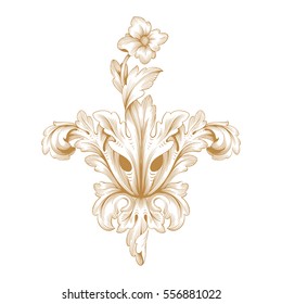 Gold vintage baroque ornament retro pattern antique style acanthus. Decorative design element filigree calligraphy vector. You can use for wedding decoration of greeting card and laser cutting.