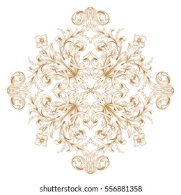 Gold vintage baroque ornament retro pattern antique style acanthus. Decorative design element filigree calligraphy vector. You can use for wedding decoration of greeting card and laser cutting.