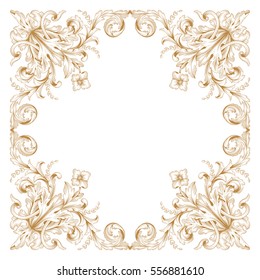 Gold vintage baroque ornament retro pattern antique style acanthus. Decorative design element filigree calligraphy vector. You can use for wedding decoration of greeting card and laser cutting.